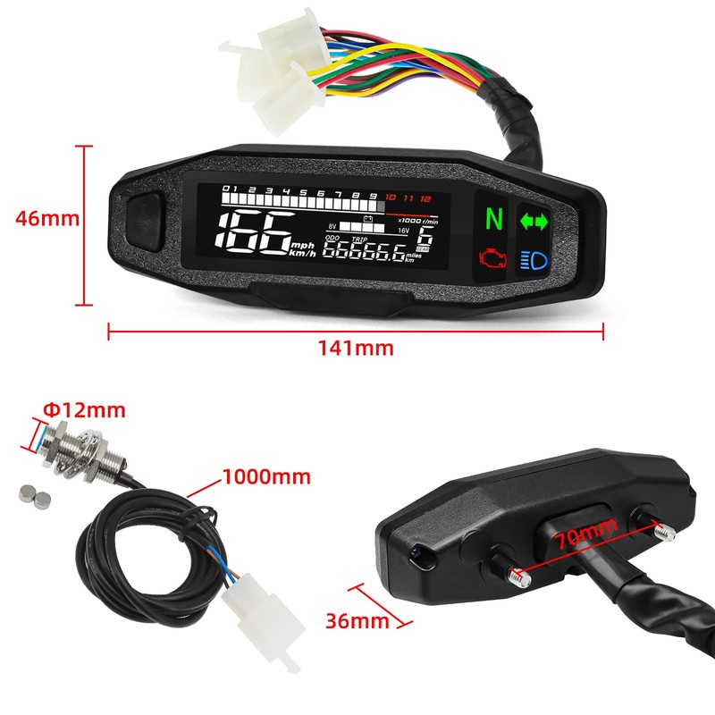 Universal Digital Speedometer for Motorcycle, Digital Tachometer with LCD Display