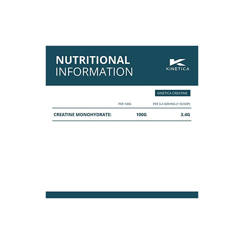 Kinetica 100% Creatine Monohydrate Powder, Gluten Free, Suitable for Vegans,