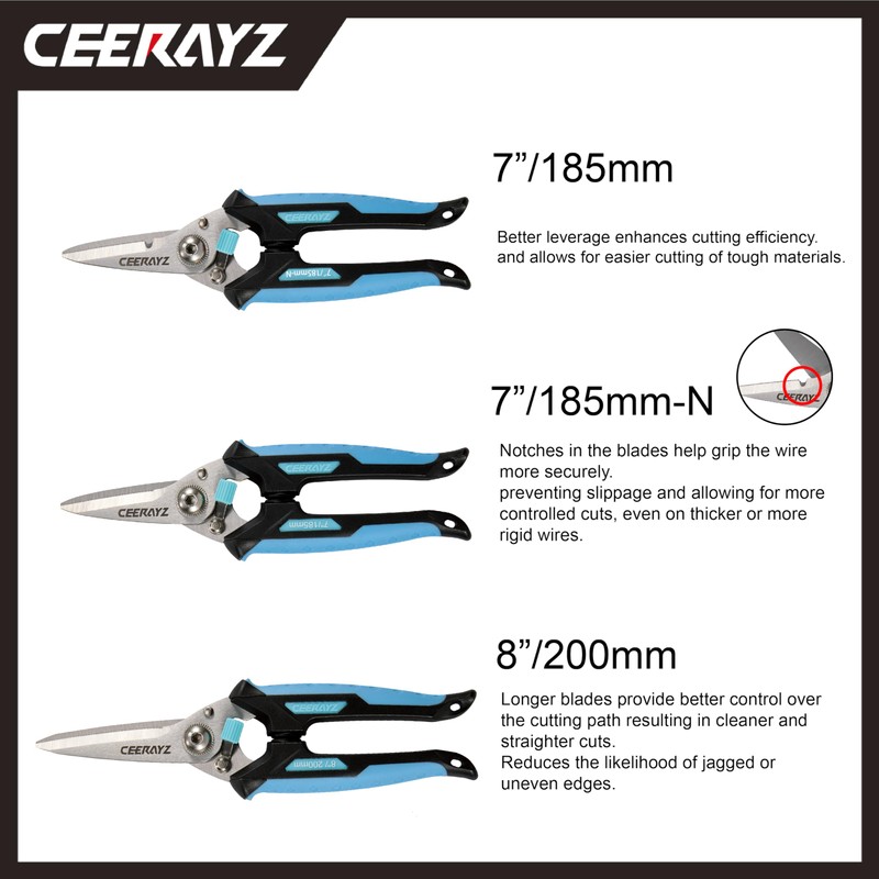 CEERAYZ 185mm Notch Scissors All Purpose Heavy Duty, Garden Shears,