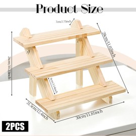 HANLANXUE 3 Tier Wooden Display Stand, 2 Pack Earring Display Stands For Selling Detachable Wood Tiered Jewelry Card Show Stand for Jewelry Cupcake Party Home Photo Outdoor Stalls