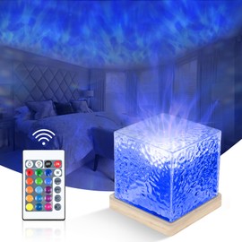 Northern Lights Ocean Wave Table Lamp Projector, 16 Colors Dynamic Rotating Underwater Wave Lights, Cube Aurora Glow Projector Night Light with Remote Control for Bedroom Bed Kids Adults Baby Room