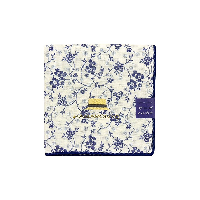 Hamamonyo Reversible Gauze Handkerchief, Florets and Straw Hat, white