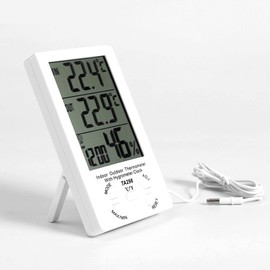 JZK TA298 Digital LCD indoor and outdoor temperature hygrometer temperature & humidity monitor meter gauge for home or office, white