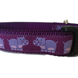 Handmade Hippo Dog Collar – Purple Cartoon Print Adjustable Collar for Medium and Large Dogs – Durable Nylon (Large 15-22")