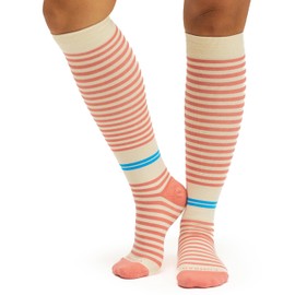 Comrad CloudCotton Knee High Socks - 15-20mmHg Graduated Compression Socks, (Cream/Terra Cotta Stripe, Large Wide Calf)