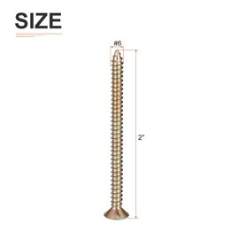 DTGN 25Pcs #6x2" Flat Head Wood Screws, Brass Phillips Self Tapping Screws - Good for Woodworking, Furniture - Gold