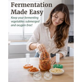 Elementi Mason Jar Fermentation Kit - Set of 4 Easy Grip Glass Fermenting Weights & Wide Mouth Mason Jar Fermentation Lids – Sauerkraut, Pickling & Fermenting Kit – 4 Weights & Airlocks