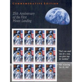 1994 25th Anniversary of The First Moon Landing, Collectible Souvenir Stamp Sheet of 12, Mint Never Hinged