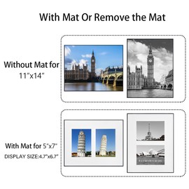 GOmaize Front Loading Black Picture Frame Set of 3,Display pictures two 5x7 with mat or 11x14 without mat,Wall Mounting