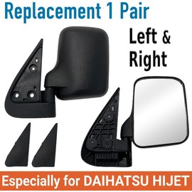 Japard Replacement Side Mirror Daihatsu Hijet Folding - S100P, S200P, S200C, S210P, S210C, Compatible with Small Truck Manual Only Pickup Panel Van, 1995+, Foldable Black