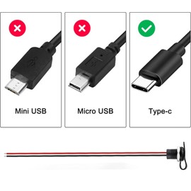 RUNCCI-YUN Pack of 10 USB C Female 5V 3A 2-Pin with Dust Covers and Nuts, 2-Wire USB C Soldering Installation Socket with PD Function, 150 mm 24 AWG Wires, Black White