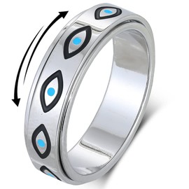 Silver Rings for Women with Evil Eye:Fidget Ring Spinning Rings for Men Teen Girls Stainless Steel Size 7