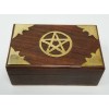Brass Pentagram Pentacle Wooden Box Altar Stash Jewelry Wicca Pagan