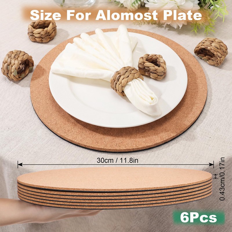 Gandeer Set of 6 Round Cork Placemats Rustic Heat Resistant