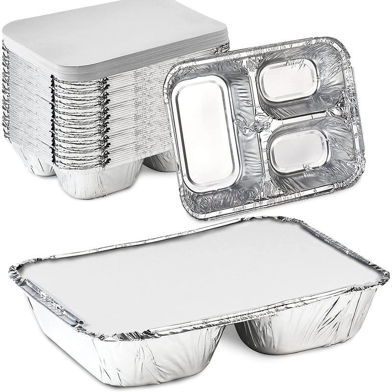 Disposable 3 Compartment Aluminum Dinner Foil Pan/Tray with Board Lids