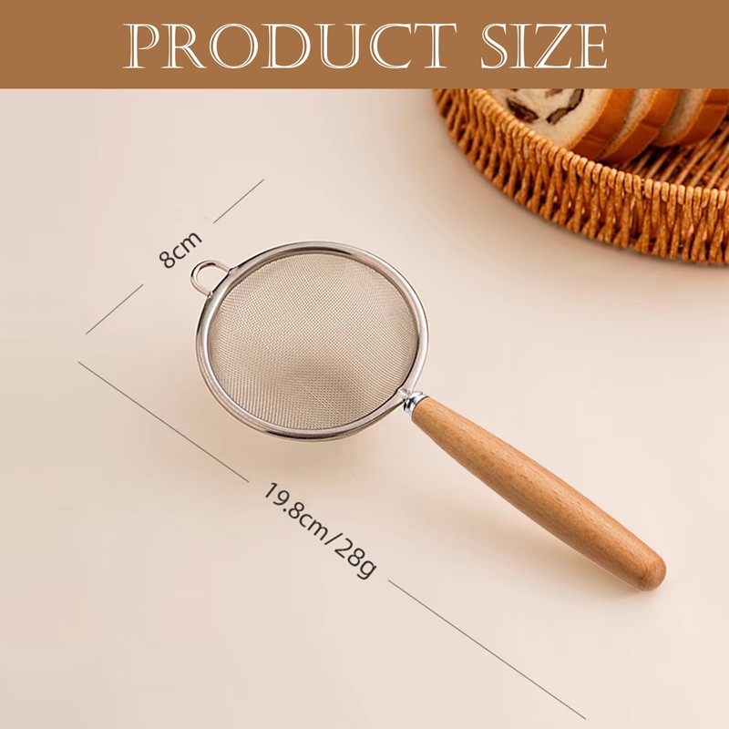 Dewocke High-quality 10 cm stainless steel kitchen strainer with wooden
