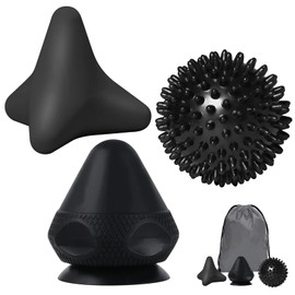 RYMALL Trigger Point Squeegee Massager + Hedgehog Ball, Pain Free Press Set with Suction Cup & Bag for Muscle Pain and Tension, Osteopressure Squeezer Massager for Self-Massage (Black)