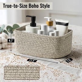 8 Pack Small Storage Baskets for Organizing, Woven Rope Bins for Bathroom, Closet, Shelf Organizer, Cute Cube Decorative Box for Towels, Baby Nursery, Toys, Gift Empty Baskets - 11.5"x7.5"x4.7"-Brown