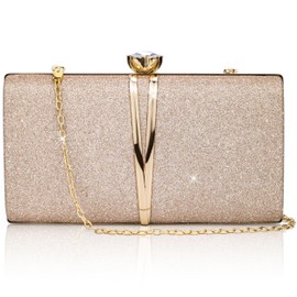 Farcauo Clutch Women's Evening Bag Women's Small Shoulder Bag with Removable Chain Crossbody Bag Glitter Evening Bag, #a champagne handbag