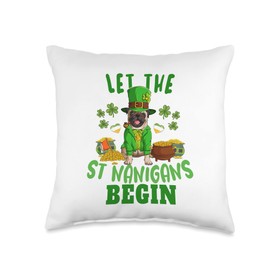 Pug Dog In Leprechaun Hat St Patricks Day Apparel Funny Pug St Patty's Day Design Let The Shenanigans Begin Throw Pillow, 16x16, Multicolor