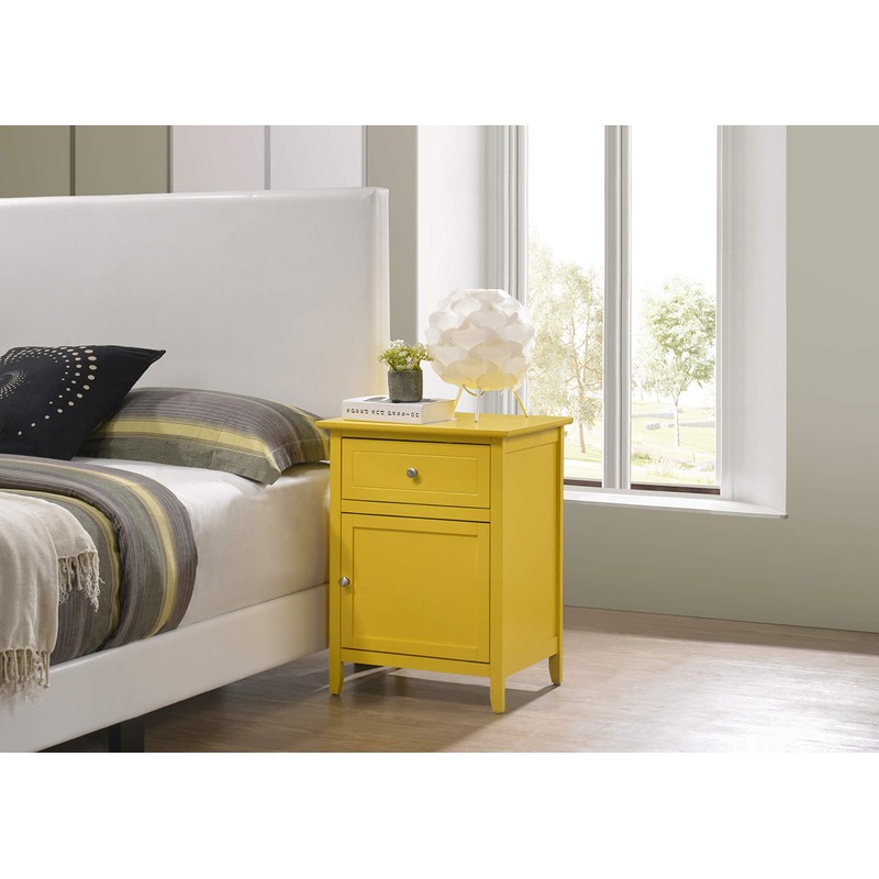 Glory Furniture 1 Drawer /1 Door Nightstand, Yellow
