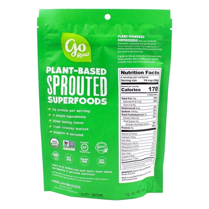 Go Raw, Sprouted Pumpkin Seeds with Sea Salt, Organic, 4Oz