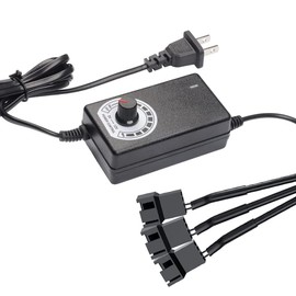 Delinx Triple 3-Pin and 4-Pin PC Fan Power Adapter, 12V Fan Speed Controller,100-240vAC to 3-12vDC Adjustable Power Supply