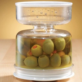 Tarro de Pepinillos con Colador, Contenedor de Pepinillos Reversible, a Prueba de Fugas, Separador de Jugo de Pepinillos, Tarro con Soporte de Reloj de de Oliva