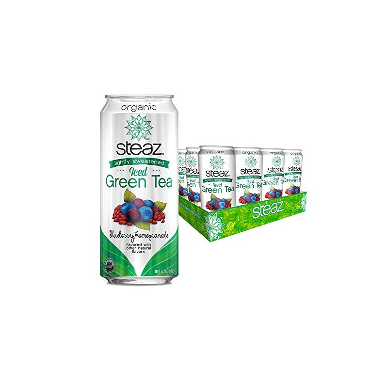 Steaz Organic Lightly Sweetened Iced Green Tea, Blueberry Pomegranate, 16