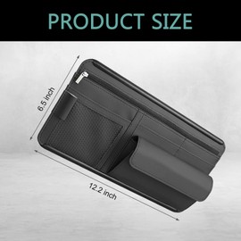 MLY Car Sun Visor Organizer, Leather Sunglasses Note Pen Card Holder with Multi-Pocket Net Zipper Storage Bag, Scratch-Resistant Car Sun Visor Organizer for Truck, Cars Interior Accessories (Black)
