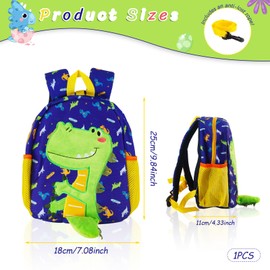JWTRSVTY Children's Dino Backpack, Toddler Anti-Lost Dino Backpack with Lead, Cartoon Cute Dinosaur Toddler School Bags, Mini Bag with Lead, Children for 1-5 Years Old Toddler, blue