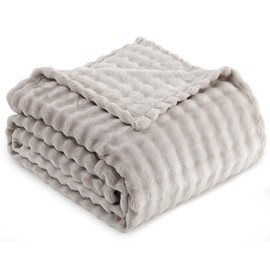 RUIKASI Fleece Throw Blanket for Sofa - Beige Single Fluffy Bubble Throws Cozy Blanket with Reversible Design, Throw 130x200 cm