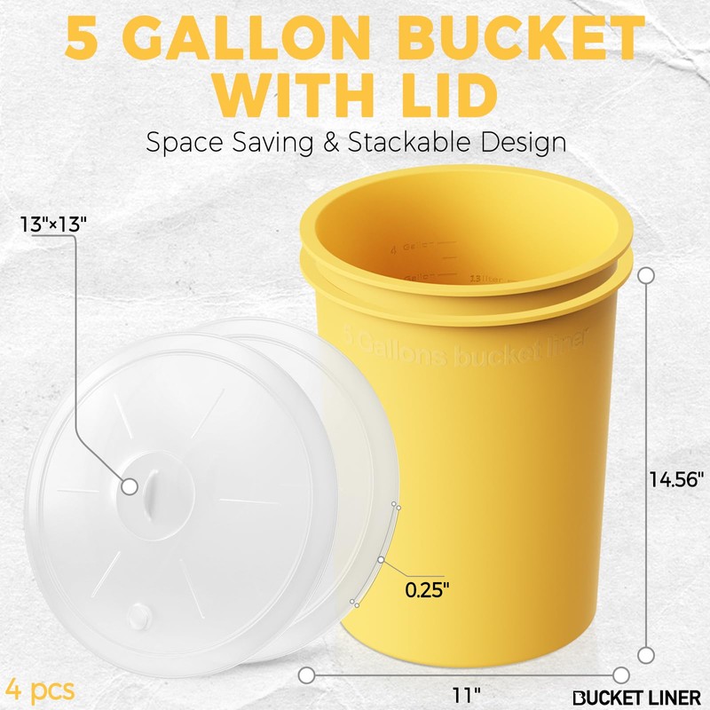 2PCS 5 Gallon Bucket Liner with Lid Reusable Silicone Bucket