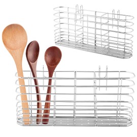 304 Stainless Steel Utensil Holder, Dish Drying Rack with Hooks, Utensil Holder for Sink, Knife and Fork Drainer Basket, Kitchen Drainage Basket Accessories(Sliver,Size:7.9inch)