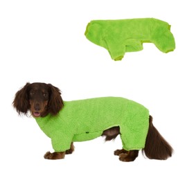 Dachshund Dog Turtleneck Warm Fleece Sweater, 4-Leg Winter Outfit Clothes, Suitable for Dachshunds (Bright Green, Medium)