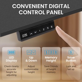 Hexago 40 x 24 Inch Electric Standing Desk, Height Adjustable Sit Stand Desk with Splice Board, 3 Memory Presets, Dual Hooks, T-Leg Frame–Black