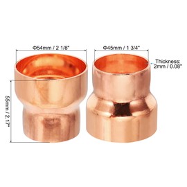 PATIKIL 2 1/8" to 1 3/4" ID Copper Reducer, 99.9% Pure Copper Reducing Coupling Pressure Fitting Pipe Tube Connector Adapter with Sweat Solder Connection for HVAC Refrigeration System