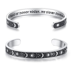 TONY & SANDY Maid of Honor Gifts My Maid of Honor Today My Sister Forever Sun Moon Bridesmaid Bracelet Maid of Honor Proposal Gifts from Bride, Bridesmaid Gifts for Wedding Bridal Party