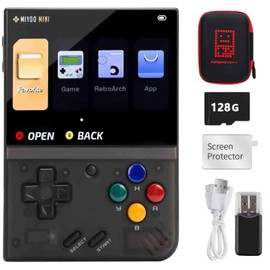 Miyoo Mini Plus Handheld Game Console, 128G TF Card with 12000 Classic Games,Arcade Game Console with 3.5-in Screen, Support WiFi Hotspot Mode Matchmaking (Black, 128g)