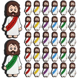 30 Pcs Mini Jesus Silicone Focal Beads Bulk, Little Jesus Loves You Beads for Pens Religious Gifts Christmas Stuffers Fillers Sunday School Baptism Christ Savior