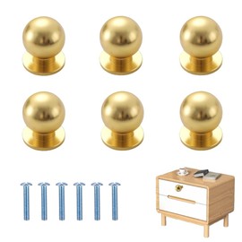 PmLwakiR 6 PCS 25MM Modern Handles Knobs Round Shaped Dresser Handle Pulls Solid Brass Cabinet Knobs with Screws for Furniture Cabinets and Drawers