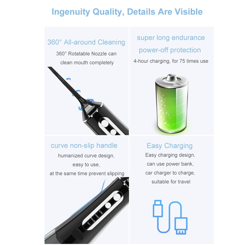 Portable Dental Oral Irrigator 300ML Water Tank Rechargeable Automatic Teeth