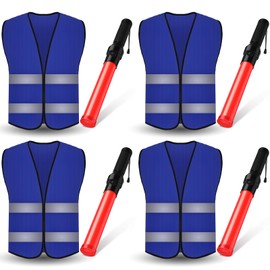 Kanayu 8 Pcs 16 Inch Signal Traffic Wand High Visibility Safety Vest Set Include 4 Reflective Safety Vest 4 Traffic Control Light Security Wands for Airport Parking(Dark Blue)