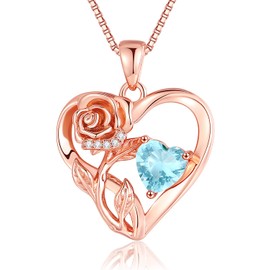 Infinity Rose Flower Heart Necklaces for Women 925 Sterling Silver Anniversary Jewelry Her Love Gifts for Wife Girlfriend Mom Mothers Day Valentines Birthday Rose Gold Birthstone Pendant Mar