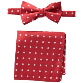 Stacy Adams Men's Satin Dot Bow Tie Set, Fire Red, One Size