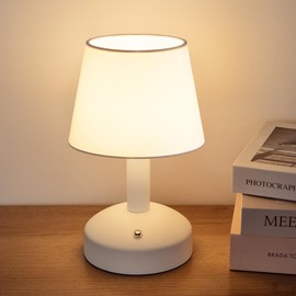 KDG Modern Cordless Small Table Lamp, Portable LED Fabric Shade Desk Lamps, 5000mAh Rechargeable Battery Operated Lighting for Bedroom, Bedside, Bar, Living Room, Dining Room, Night Light(White)