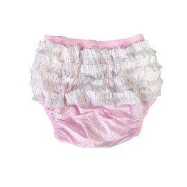 Haian Rumba Adult Plastic Ruffle Incontinence Pants White PVC (Large, Baby Pink)