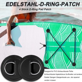 Stainless Steel D-Ring Patch, Pack of 4 D-Ring Pad Patch, Circular D-Buckle, Accessory Ring for Inflatable Boats, Raft, Stand-Up Paddleboard, No Glue, Black