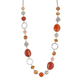 BULINLIN Long Beaded Silver Necklace for Her Crystal Bead Sweater Chain Fashion Jewelry Necklace Birthday Gifts for Women Mum (Red coffee)