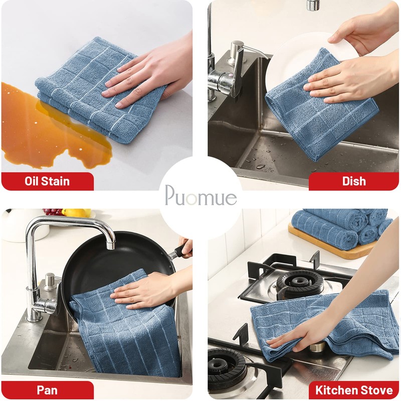 Puomue Microfiber Kitchen Towels and Dishcloths Set, 26 X 18